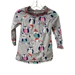 Mini Boden Owl Print Smocked Tunic Dress Size 5-6 Years